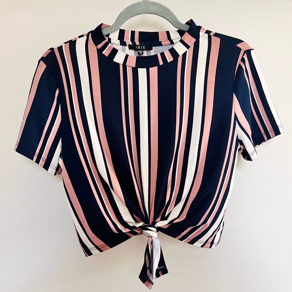 NWOT IRIS Striped Knot Tie Crop Top